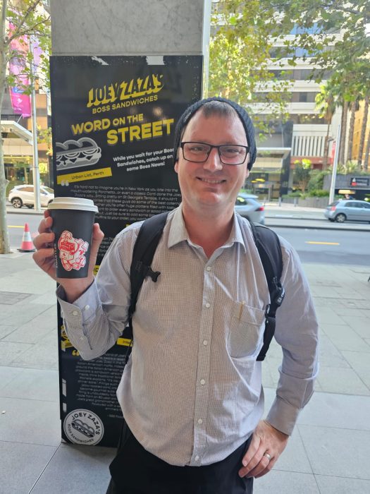 A Blacklist Coffee Roasters beanie won at Joey Zaza's Coffee Roulette during our 2025 birthday event in Perth CBD