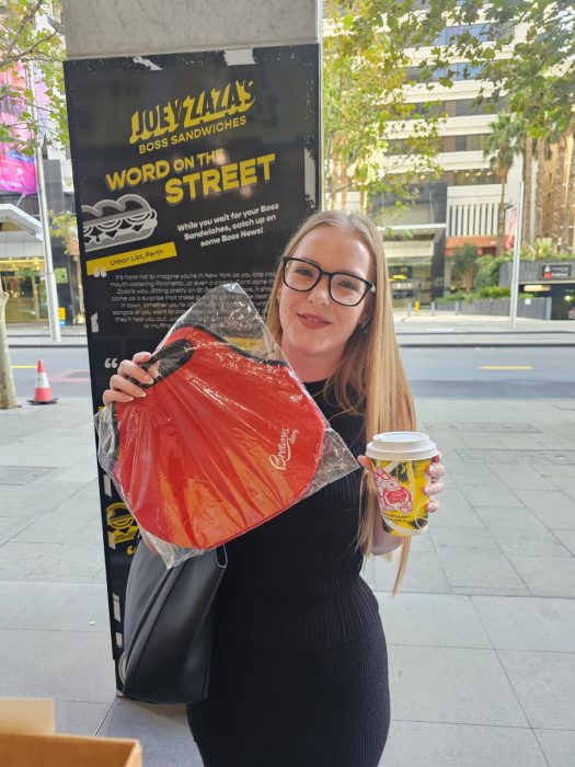 A Brownes Dairy lunch bag won at Joey Zaza's Coffee Roulette during our 2025 birthday event in Perth CBD
