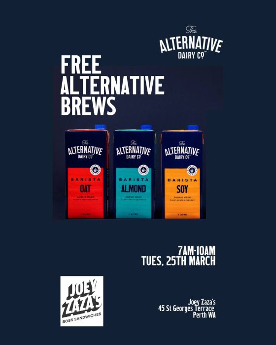 The Alternative Dairy Co. collab poster with Joey Zaza's New York-style sandwich bar in Perth City
