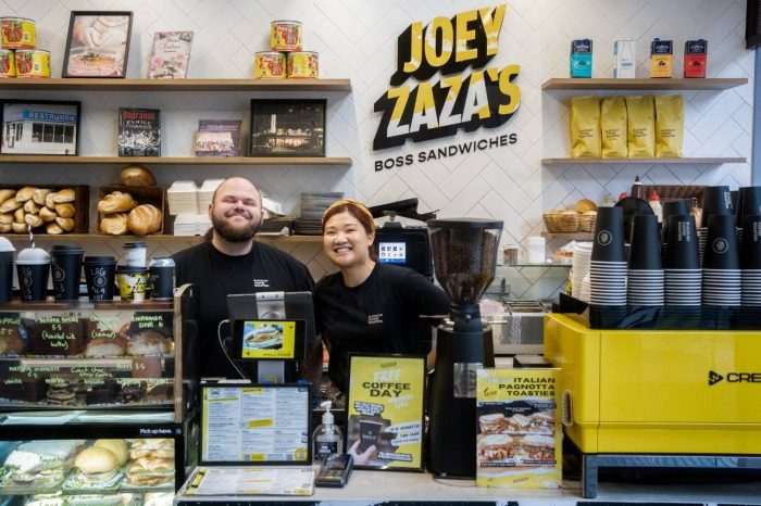 Brendan of Blacklist Coffee Roasters with ZaZa of Joey Zaza's New York-style sandwich bar in Perth CBD