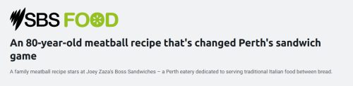 SBS Food featuring: 80-year-old meatball recipe at Joey Zaza's Perth CBD